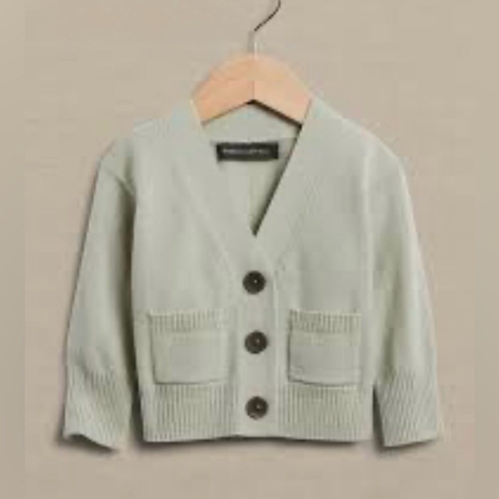NWOT Banana Republic Baby Cashmere V-Neck Cardigan Sweater In Sage Green 6-12M